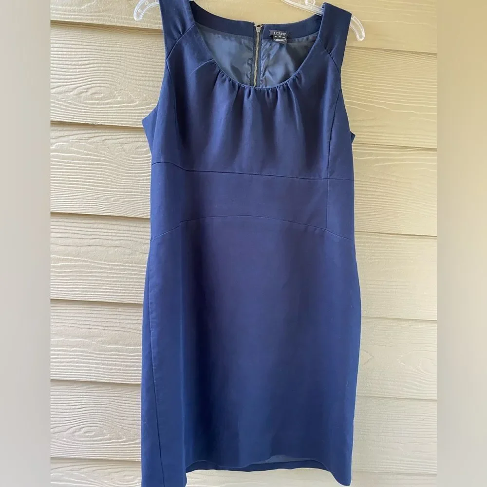 J.Crew Allura Navy Blue Superfine Cotton Lined Sleeveless Shift Dress Size 10